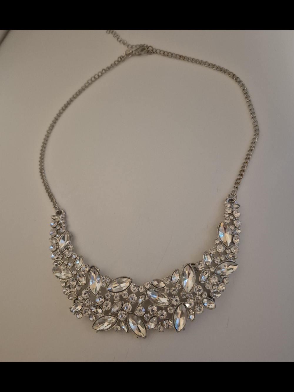 Crystal Bib Necklace in Silver Tone - Sparkling Statement Necklace